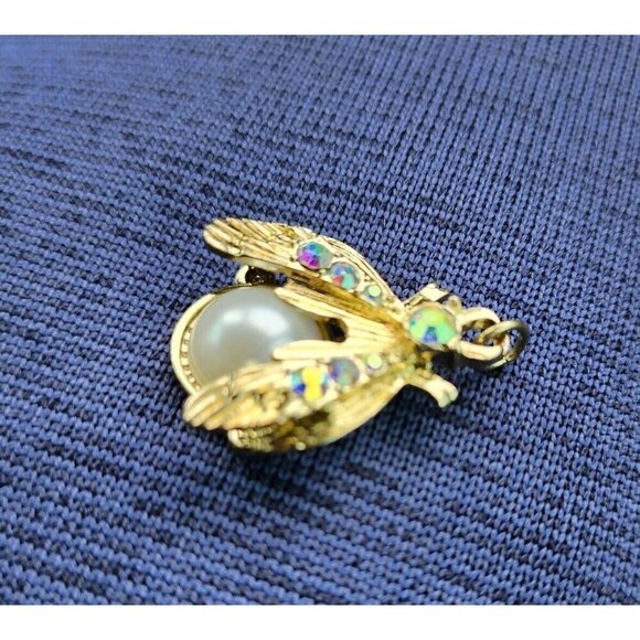 Vintage Gold Tone Bumblebee LadyBug Insect Iridescent Rhinestones Pendant Charm - Picture 2 of 4